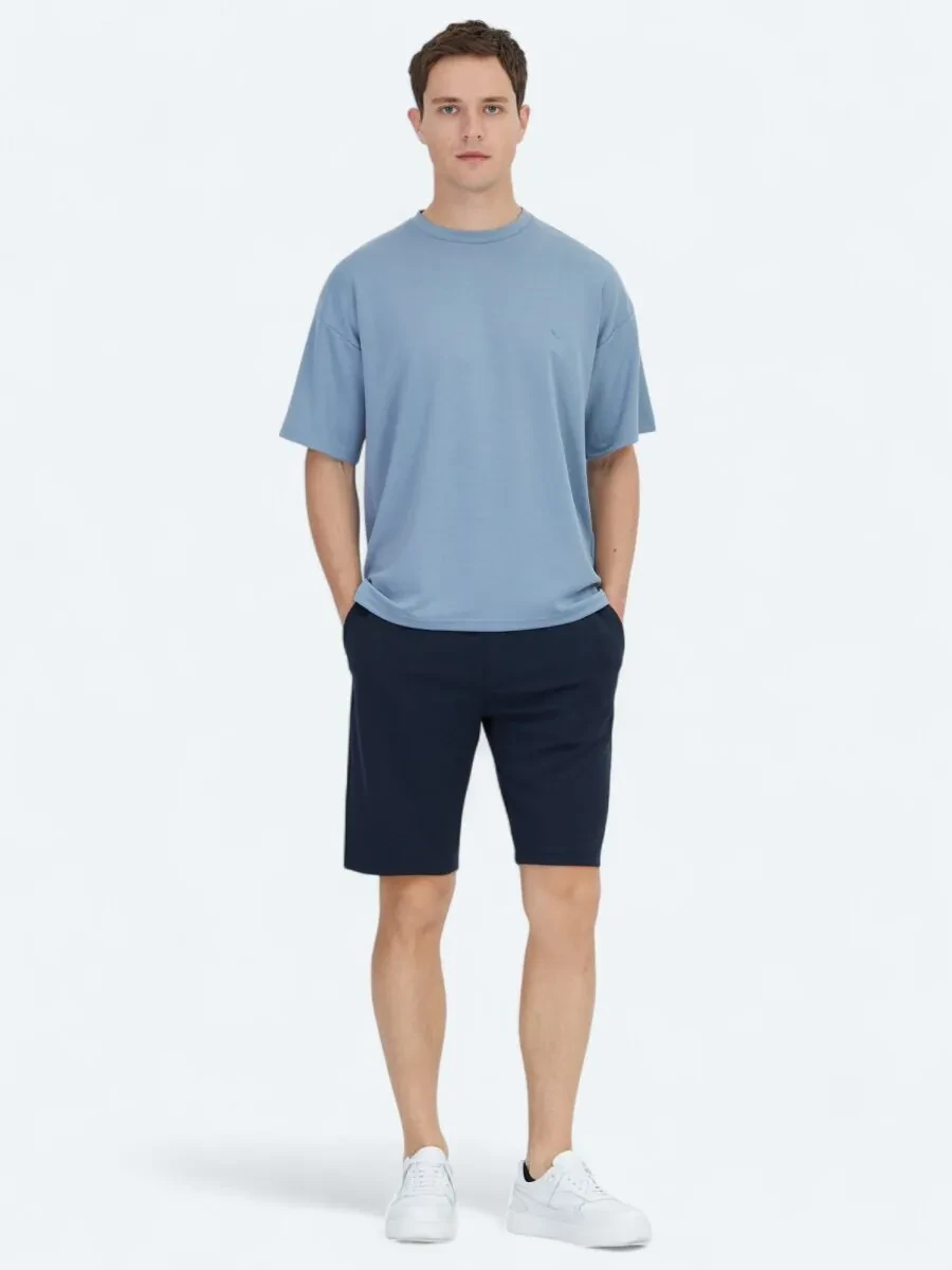 Blue Plain Crew Neck T-Shirt - 2