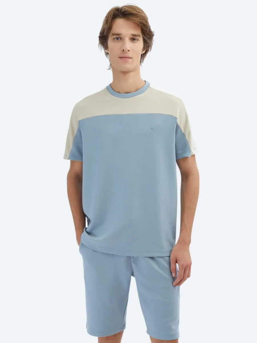 Blue Plain Crew Neck T-Shirt - 1