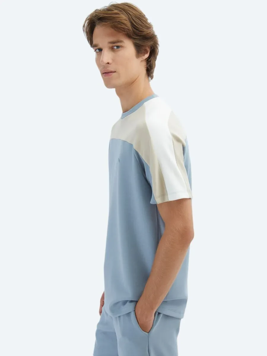 Blue Plain Crew Neck T-Shirt - 3