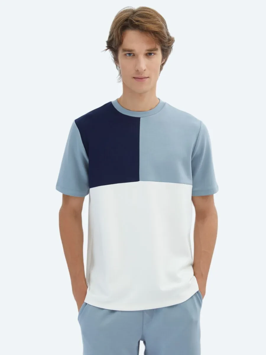 Blue Plain Crew Neck T-Shirt - 1