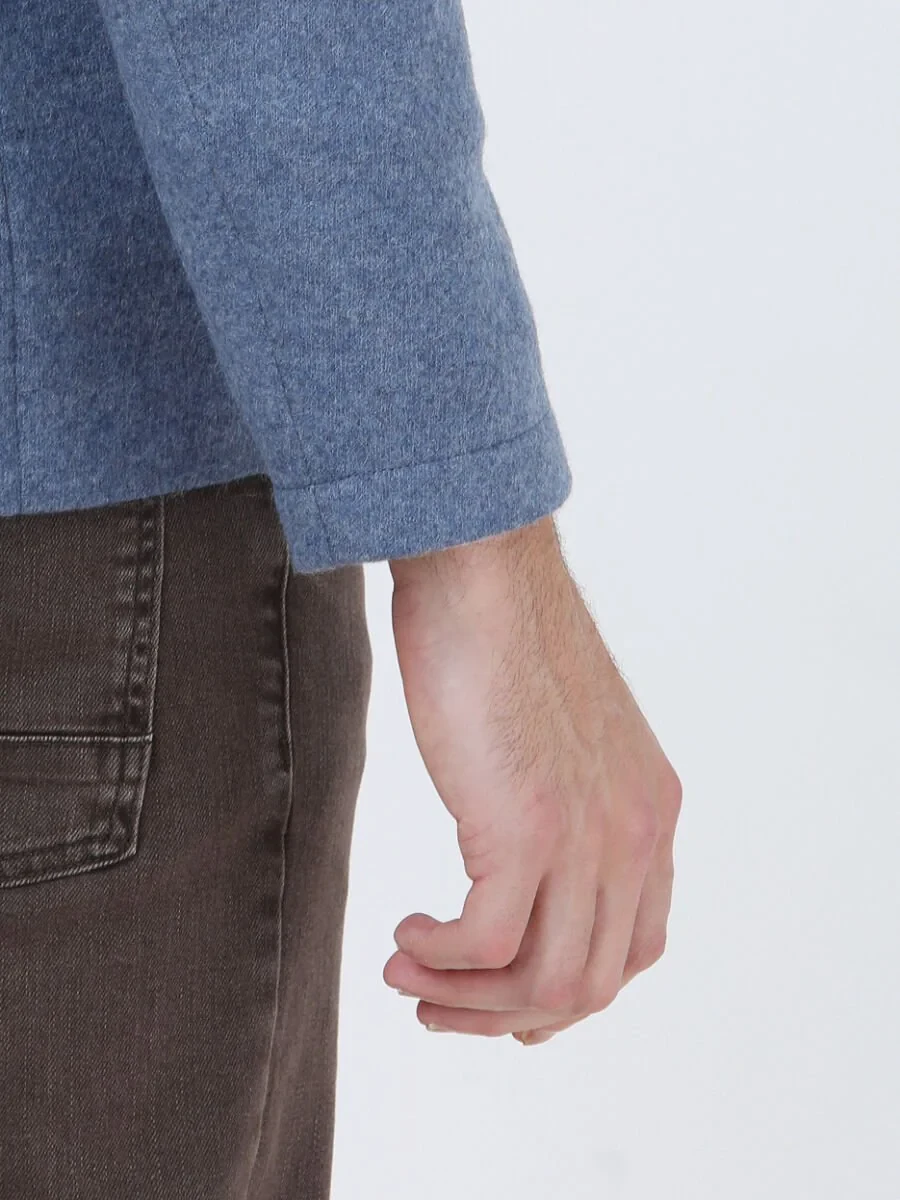 Blue Plain Modern Fit Wool Blended Jacket - 5