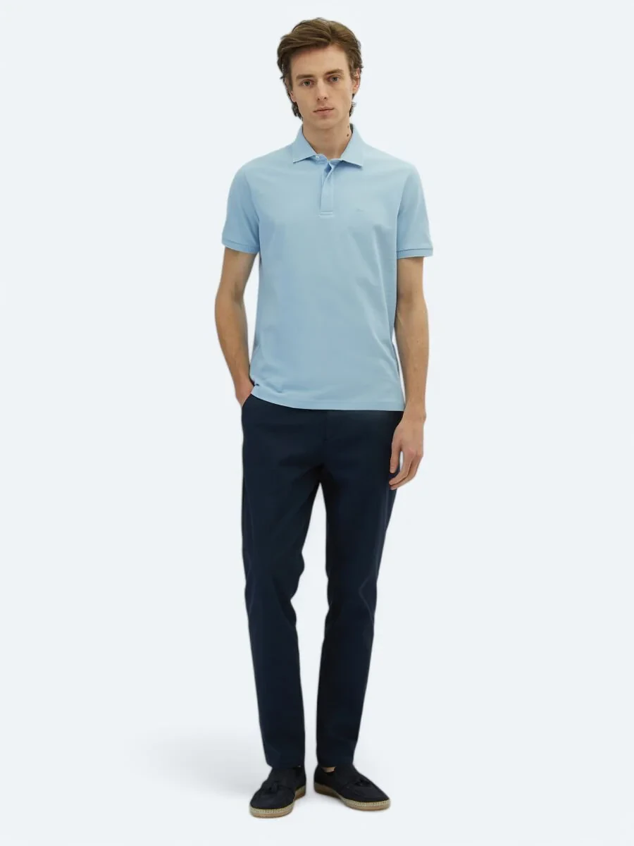 Blue Plain Polo Neck 100% Cotton T-Shirt - 2