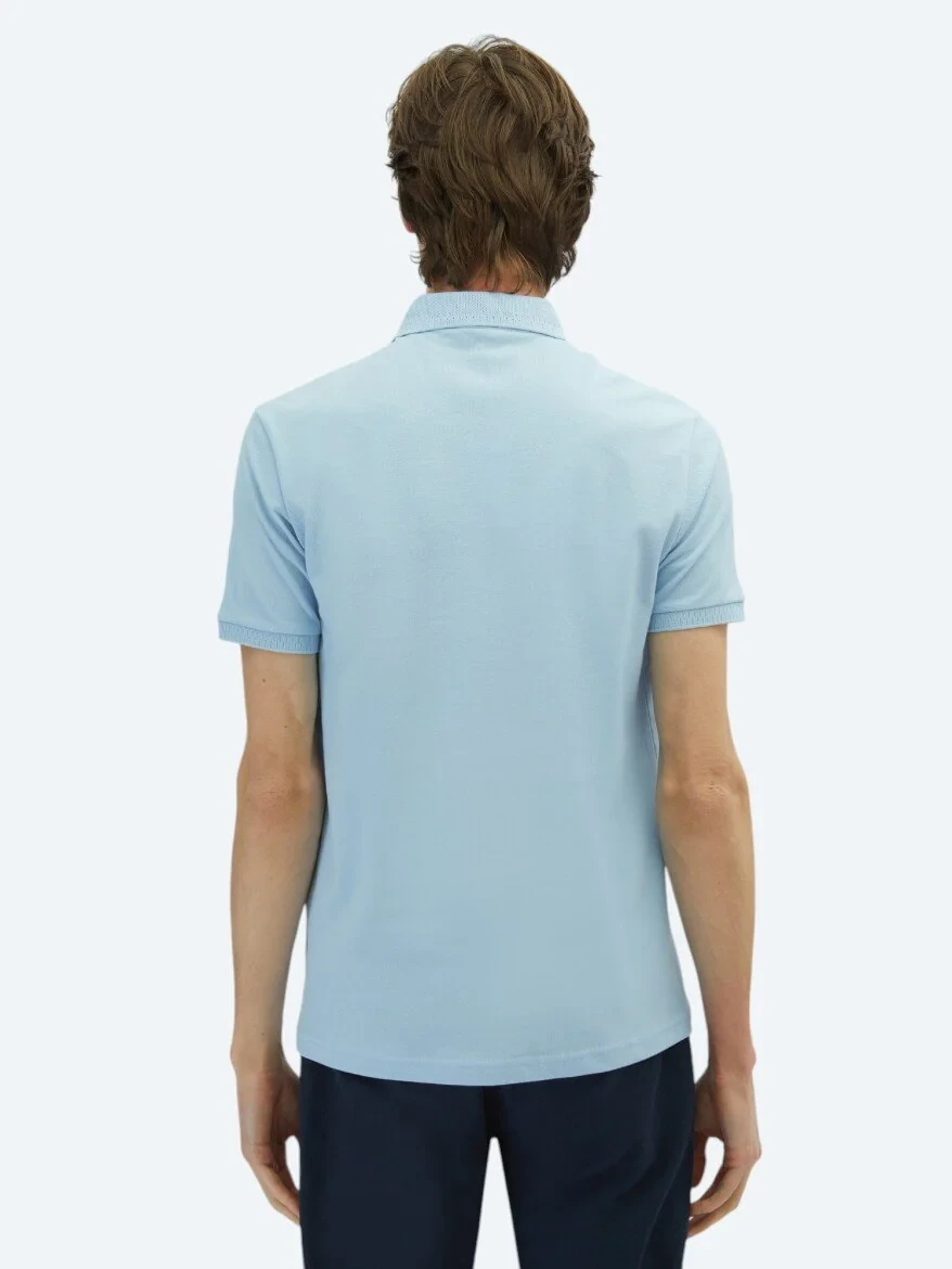 Blue Plain Polo Neck 100% Cotton T-Shirt 