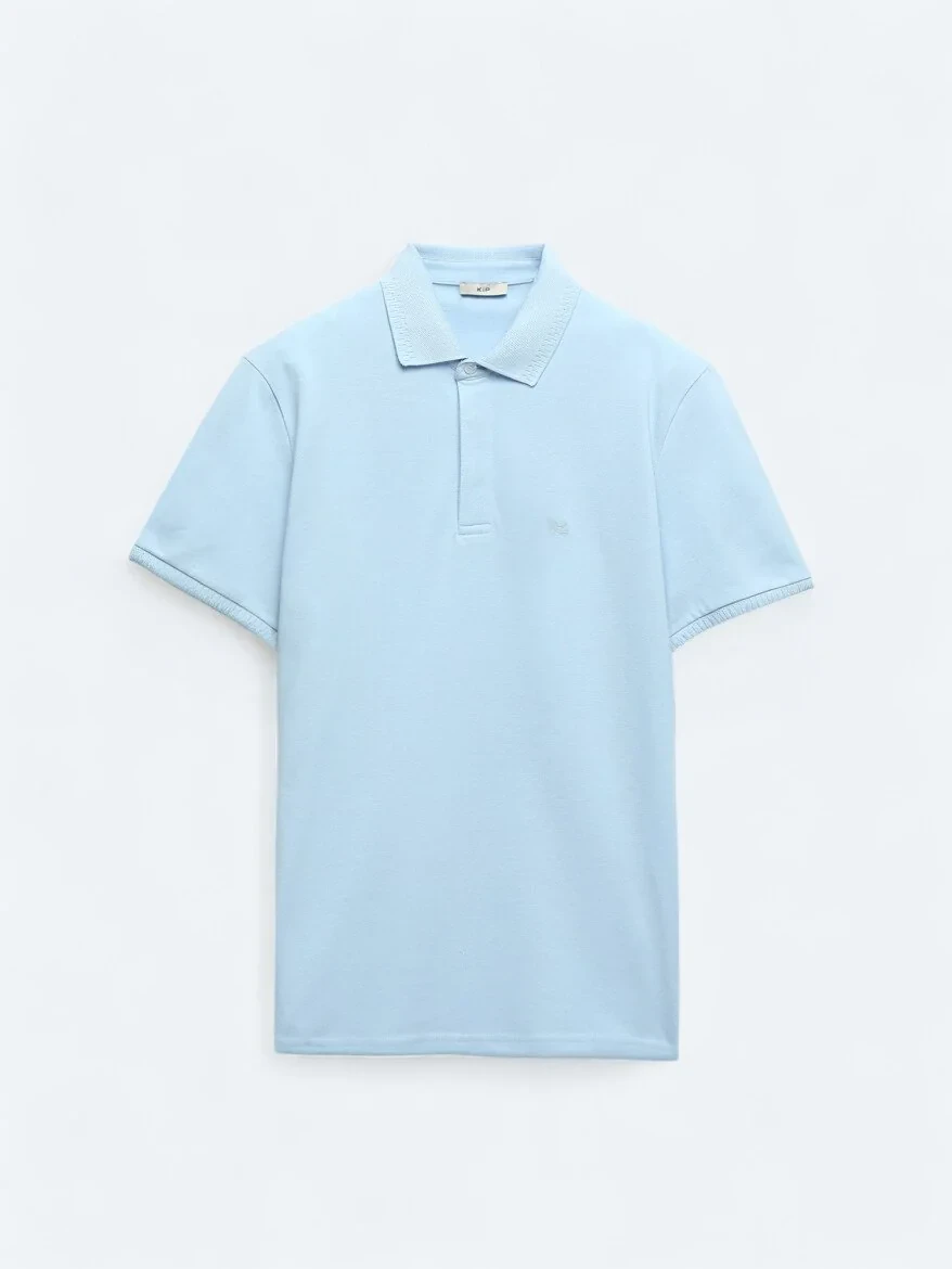 Blue Plain Polo Neck 100% Cotton T-Shirt - 5
