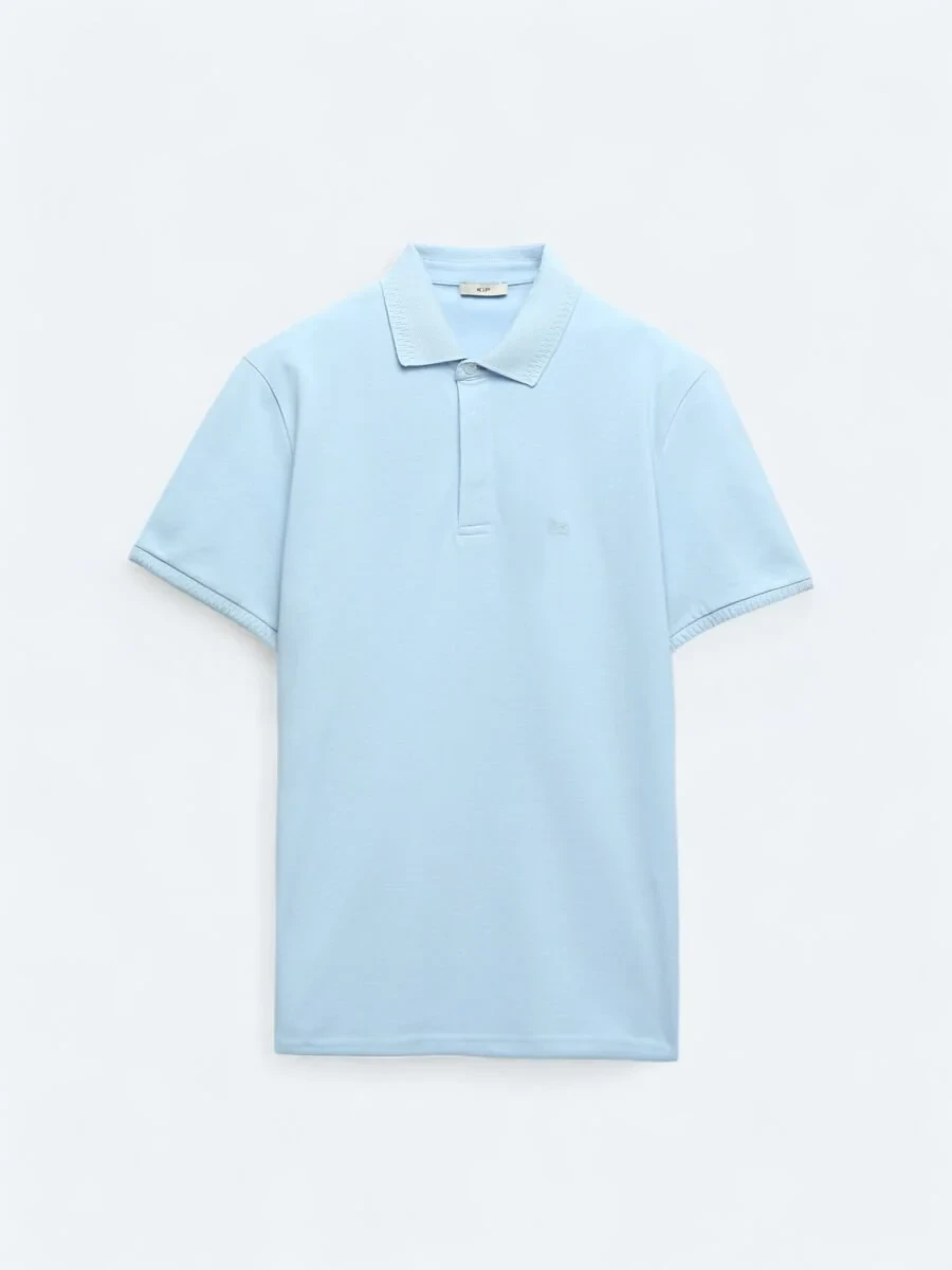 Blue Plain Polo Neck 100% Cotton T-Shirt - 5