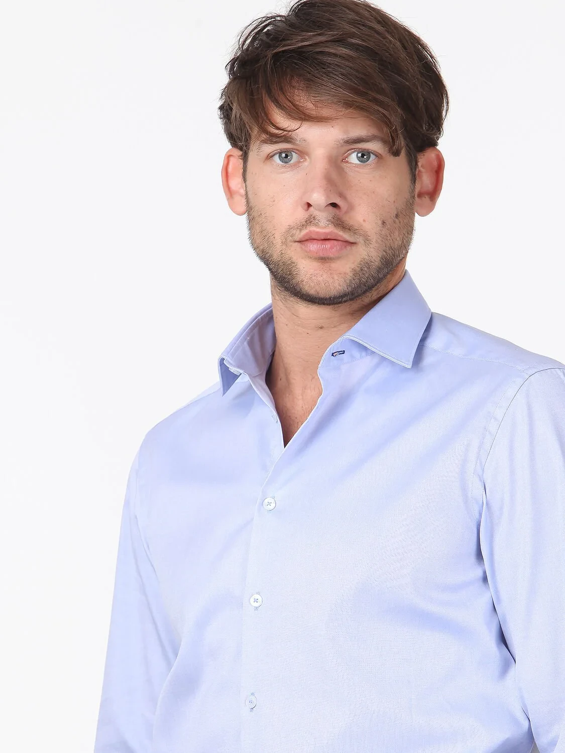 Blue Plain Regular Fit Weaving Classical 100% Cotton Shirt - 3