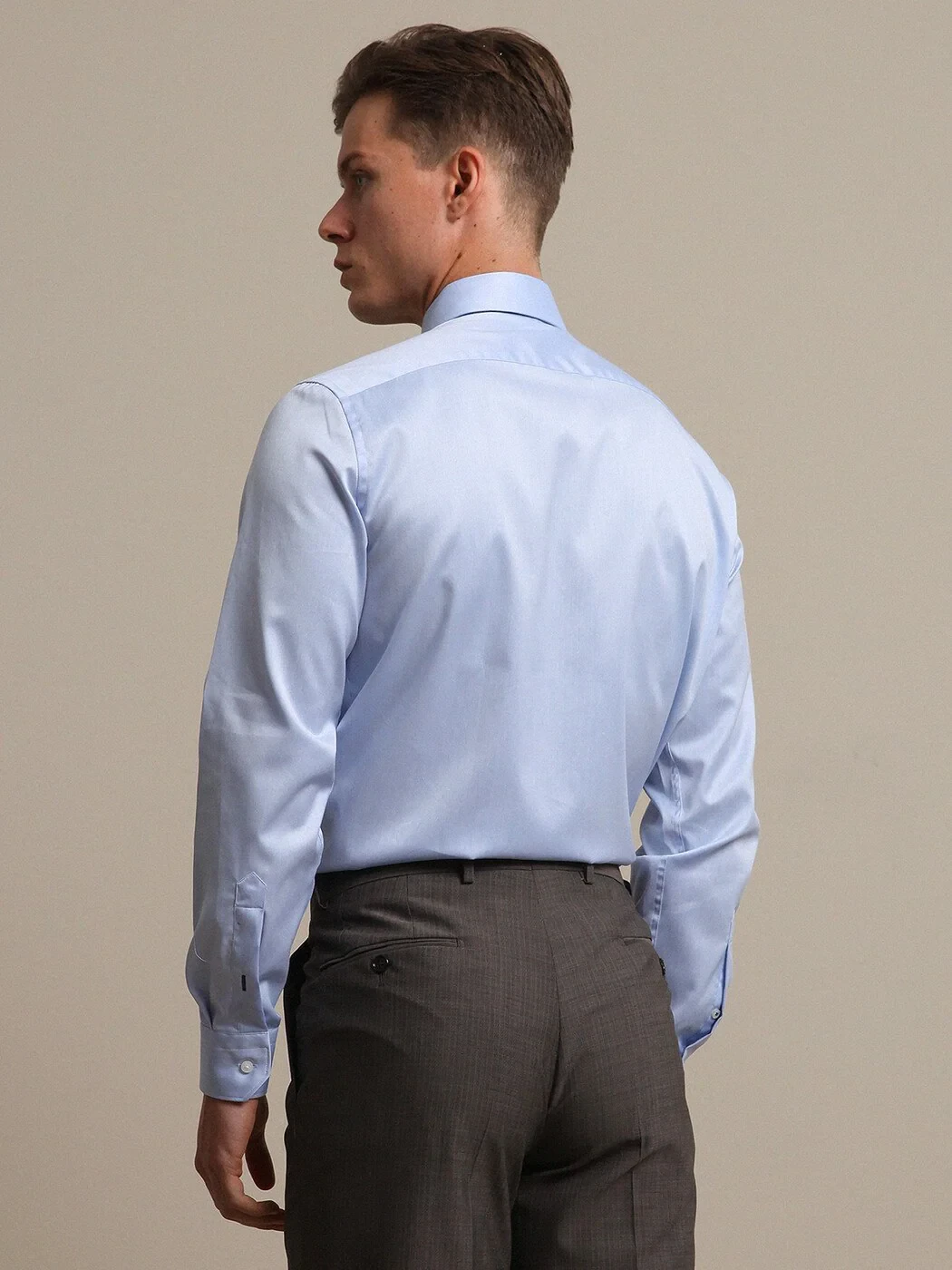Blue Plain Regular Fit Weaving Classical 100% Cotton Shirt - 4