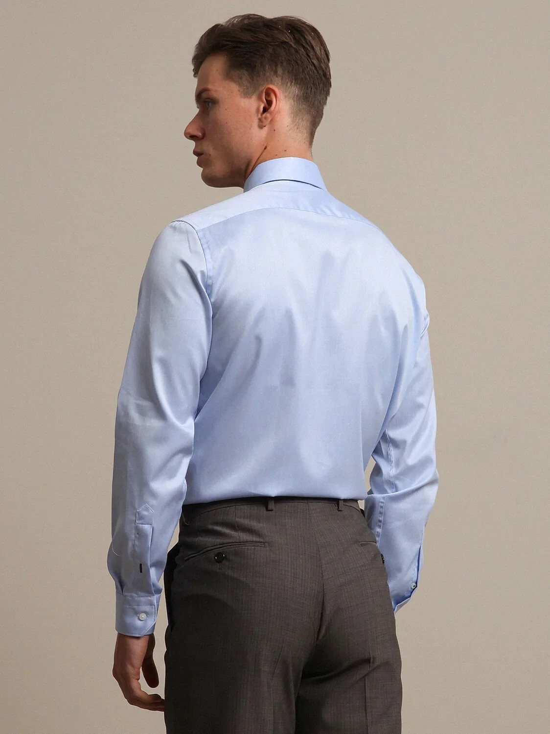 Blue Plain Regular Fit Weaving Classical 100% Cotton Shirt - 4