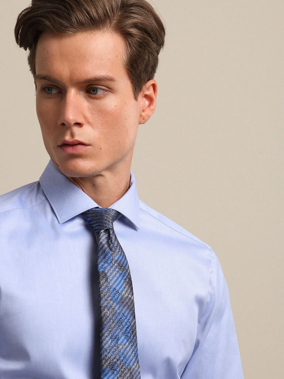 Blue Plain Regular Fit Weaving Classical 100% Cotton Shirt - 1