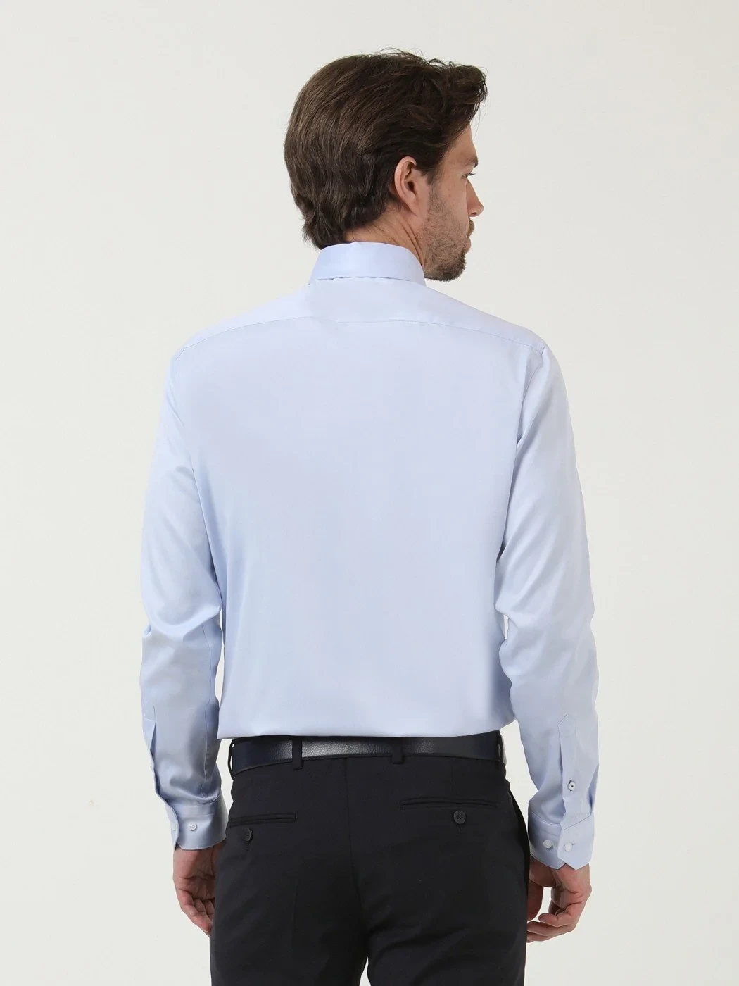 Blue Plain Regular Fit Weaving Classical 100% Cotton Shirt - 4