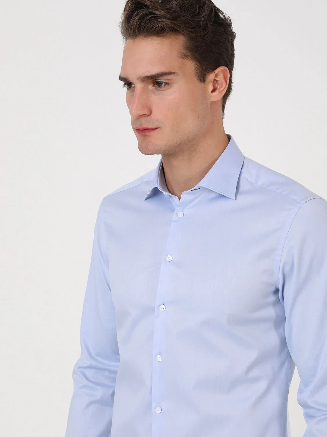 Blue Plain Regular Fit Weaving Classical 100% Cotton Shirt - 1