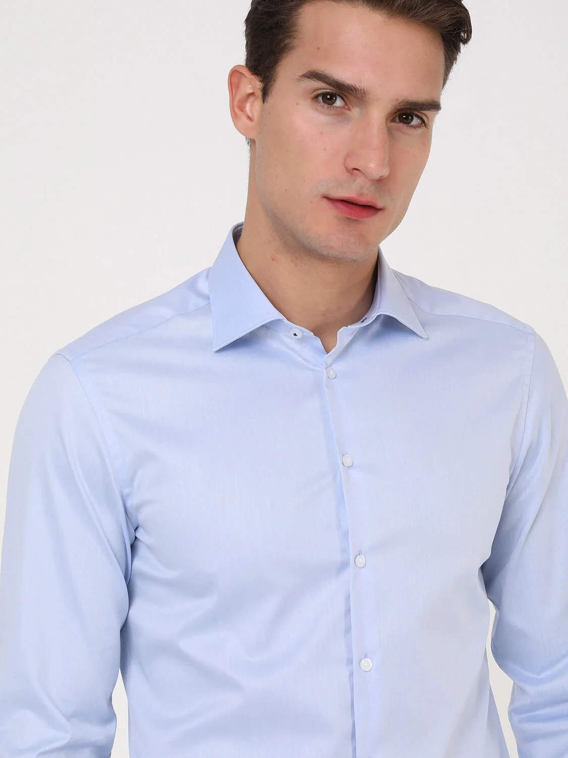 Blue Plain Regular Fit Weaving Classical 100% Cotton Shirt - 3
