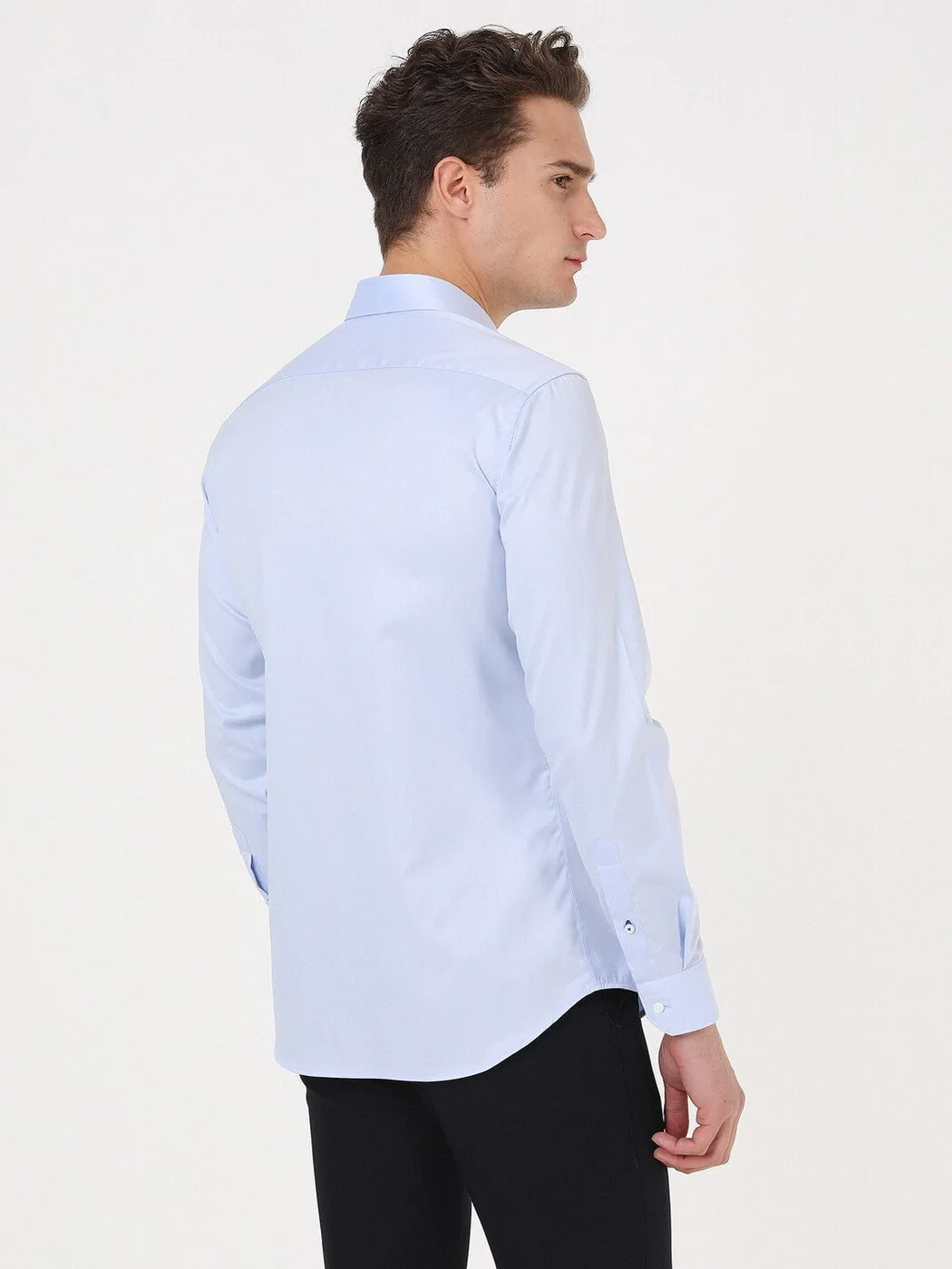 Blue Plain Regular Fit Weaving Classical 100% Cotton Shirt - 5