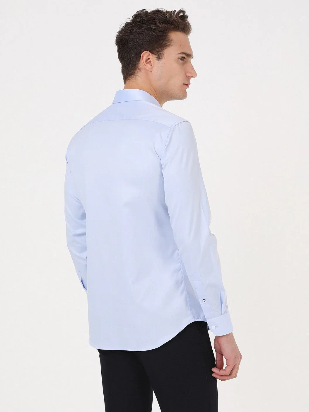 Blue Plain Regular Fit Weaving Classical 100% Cotton Shirt - 5