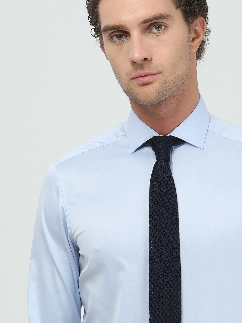 Blue Plain Regular Fit Weaving Classical 100% Cotton Shirt - 3
