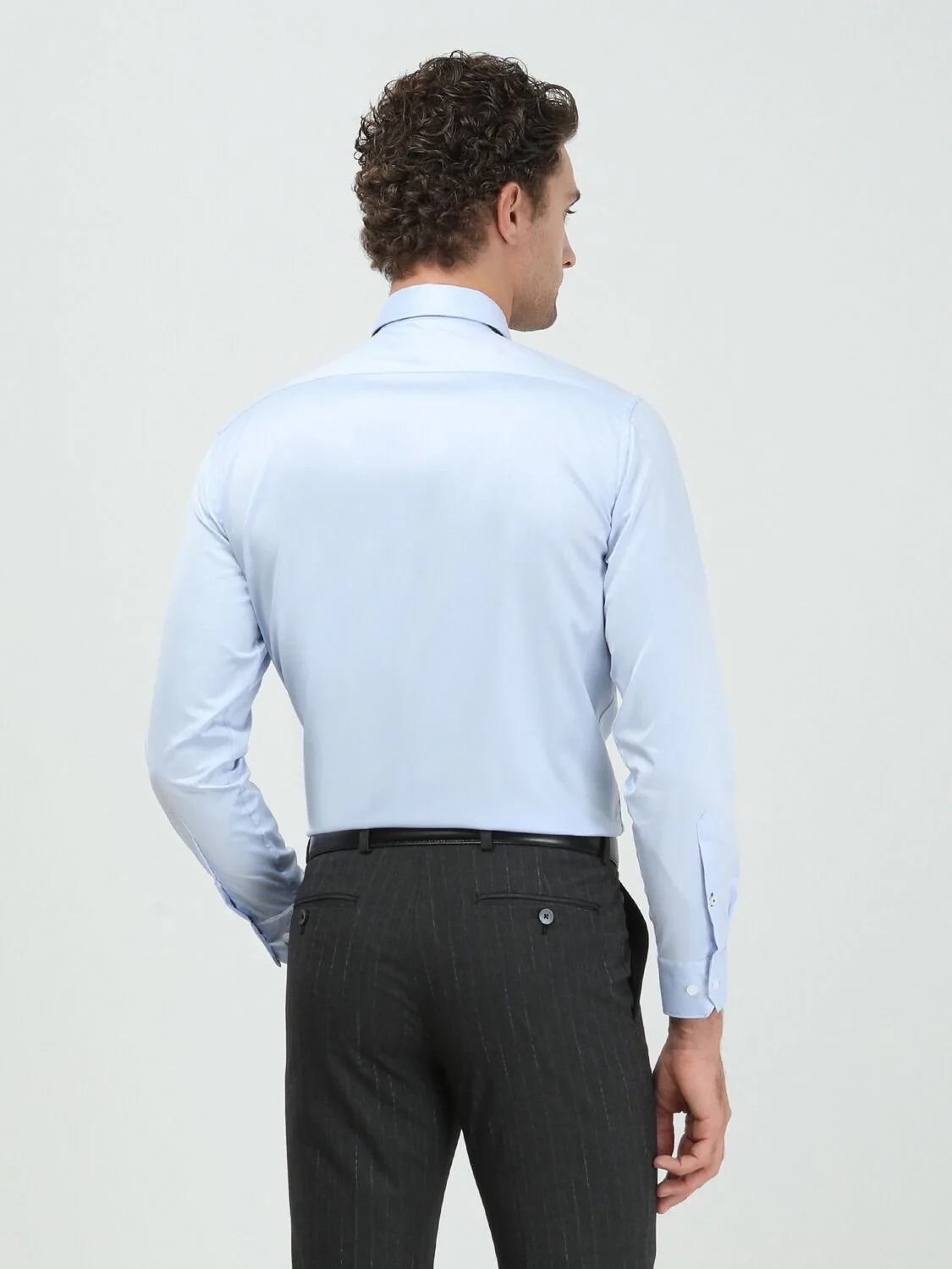 Blue Plain Regular Fit Weaving Classical 100% Cotton Shirt - 5