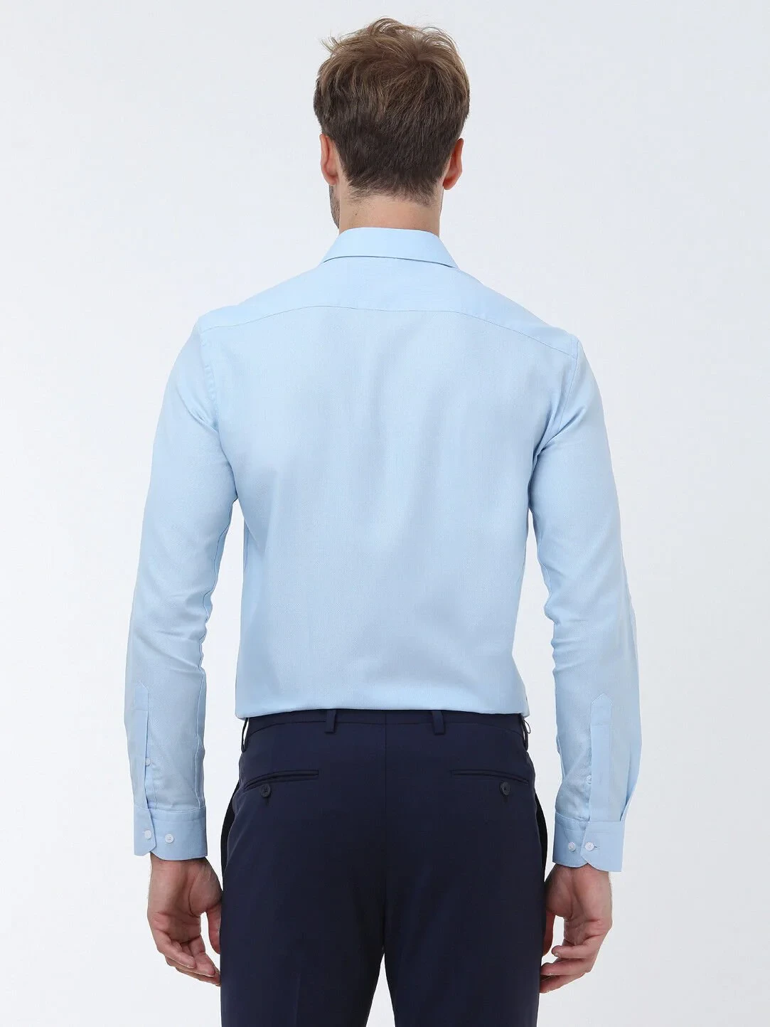 Blue Plain Regular Fit Weaving Classical 100% Cotton Shirt - 4