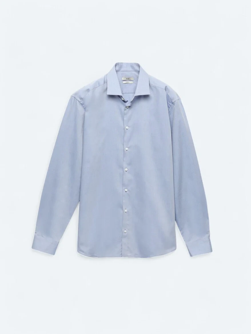 Blue Plain Regular Fit Weaving Classical 100% Cotton Shirt - 7