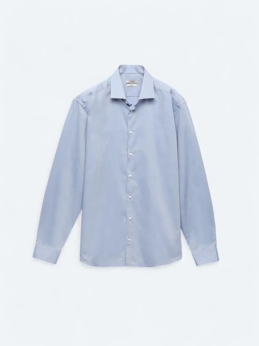 Blue Plain Regular Fit Weaving Classical 100% Cotton Shirt - 7