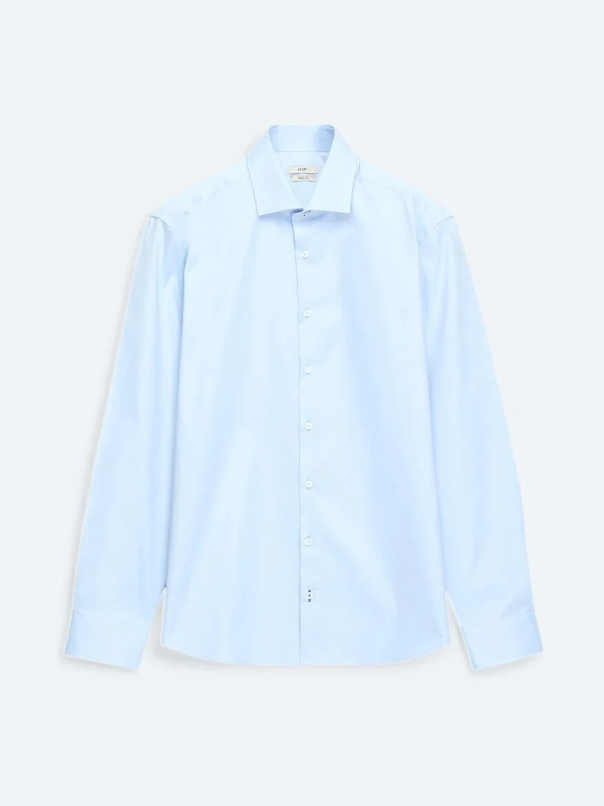 Blue Plain Regular Fit Weaving Classical 100% Cotton Shirt 