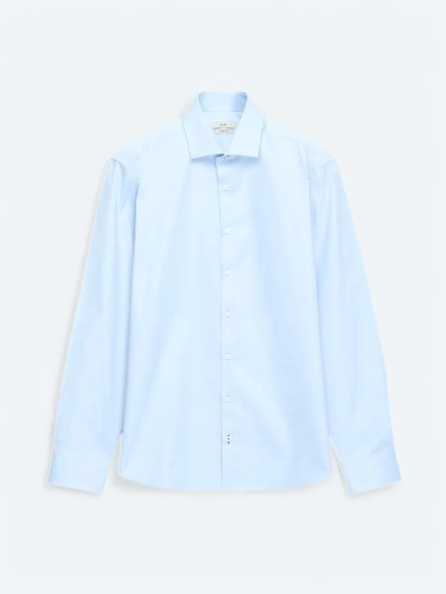 Blue Plain Regular Fit Weaving Classical 100% Cotton Shirt - 1
