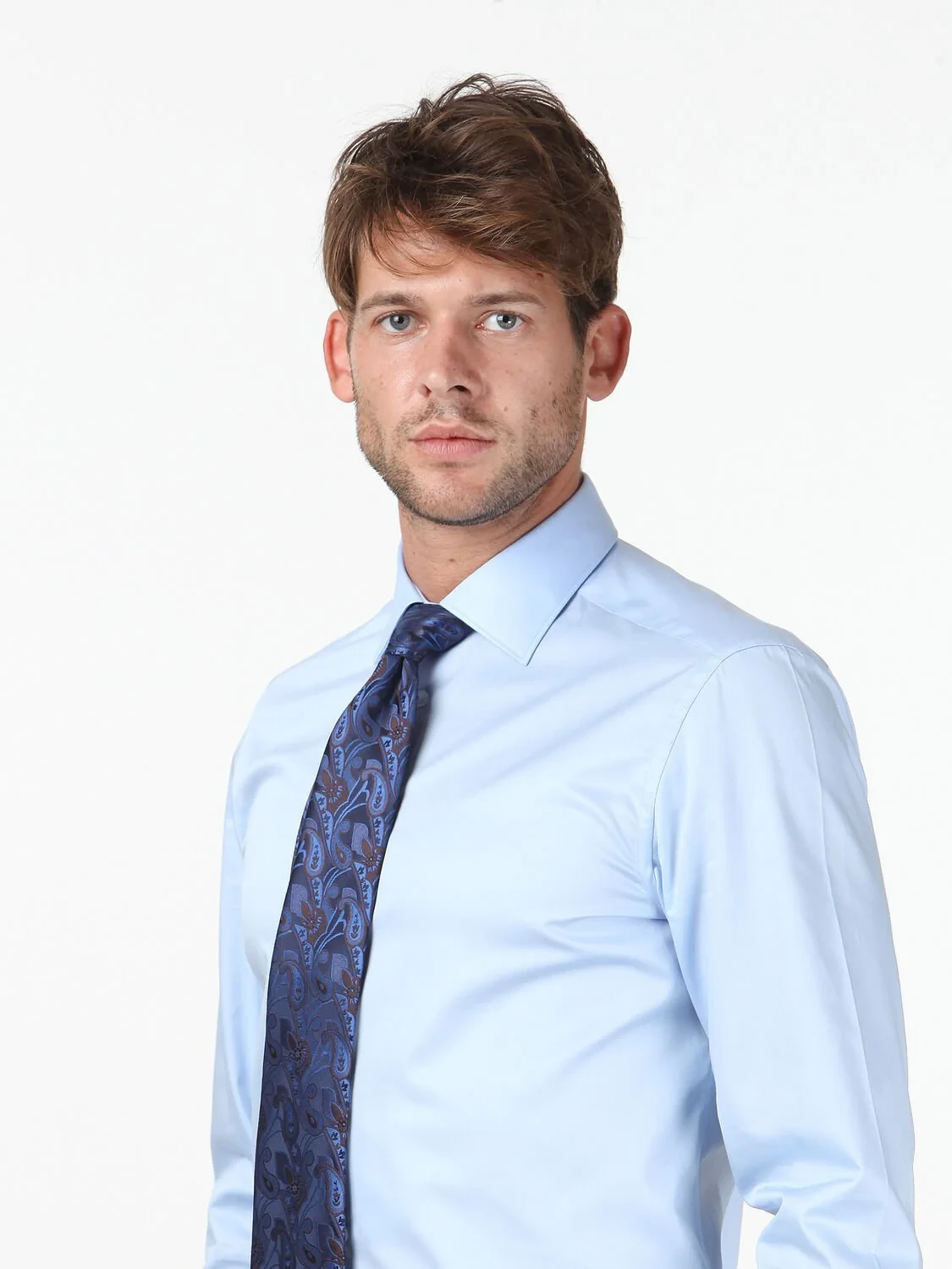 Blue Plain Slim Fit Weaving Classical 100% Cotton Shirt - 3