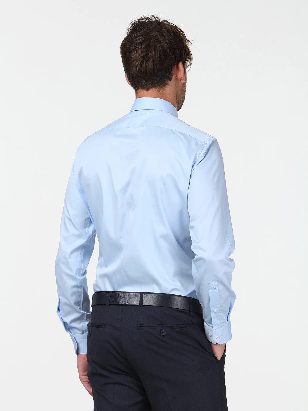 Blue Plain Slim Fit Weaving Classical 100% Cotton Shirt 