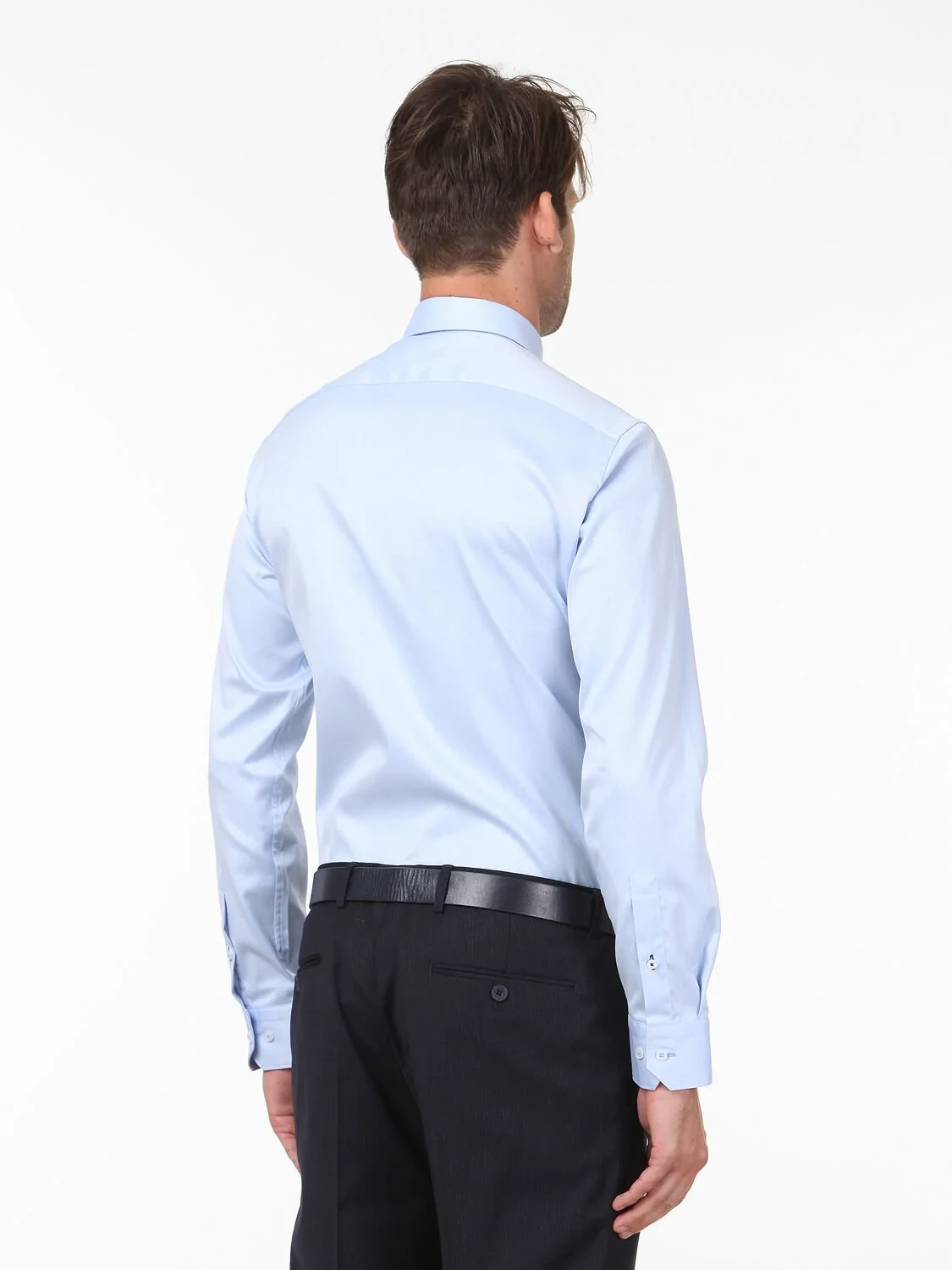 Blue Plain Slim Fit Weaving Classical 100% Cotton Shirt - 4
