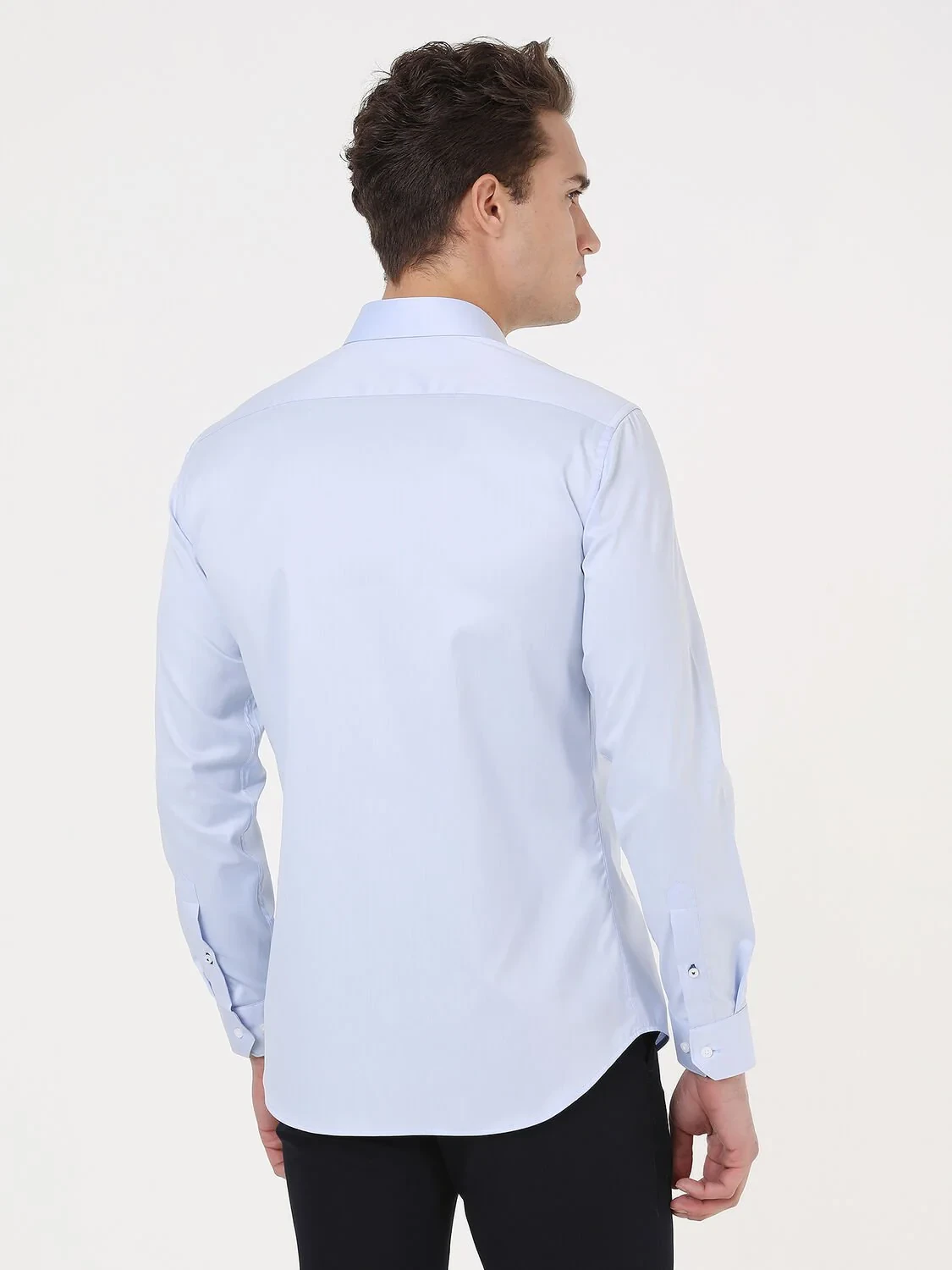Blue Plain Slim Fit Weaving Classical 100% Cotton Shirt - 5
