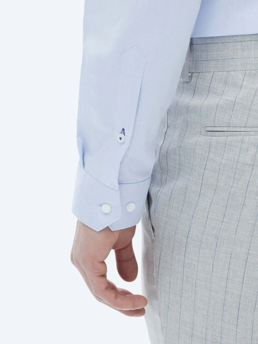 Blue Plain Slim Fit Weaving Classical 100% Cotton Shirt 