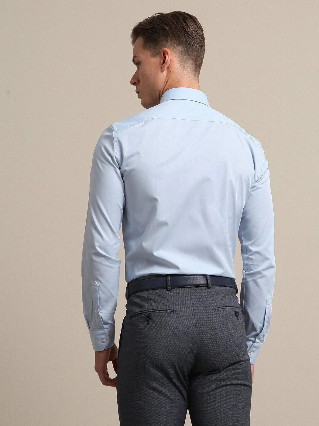 Blue Plain Slim Fit Weaving Classical Cotton Blended Shirt 