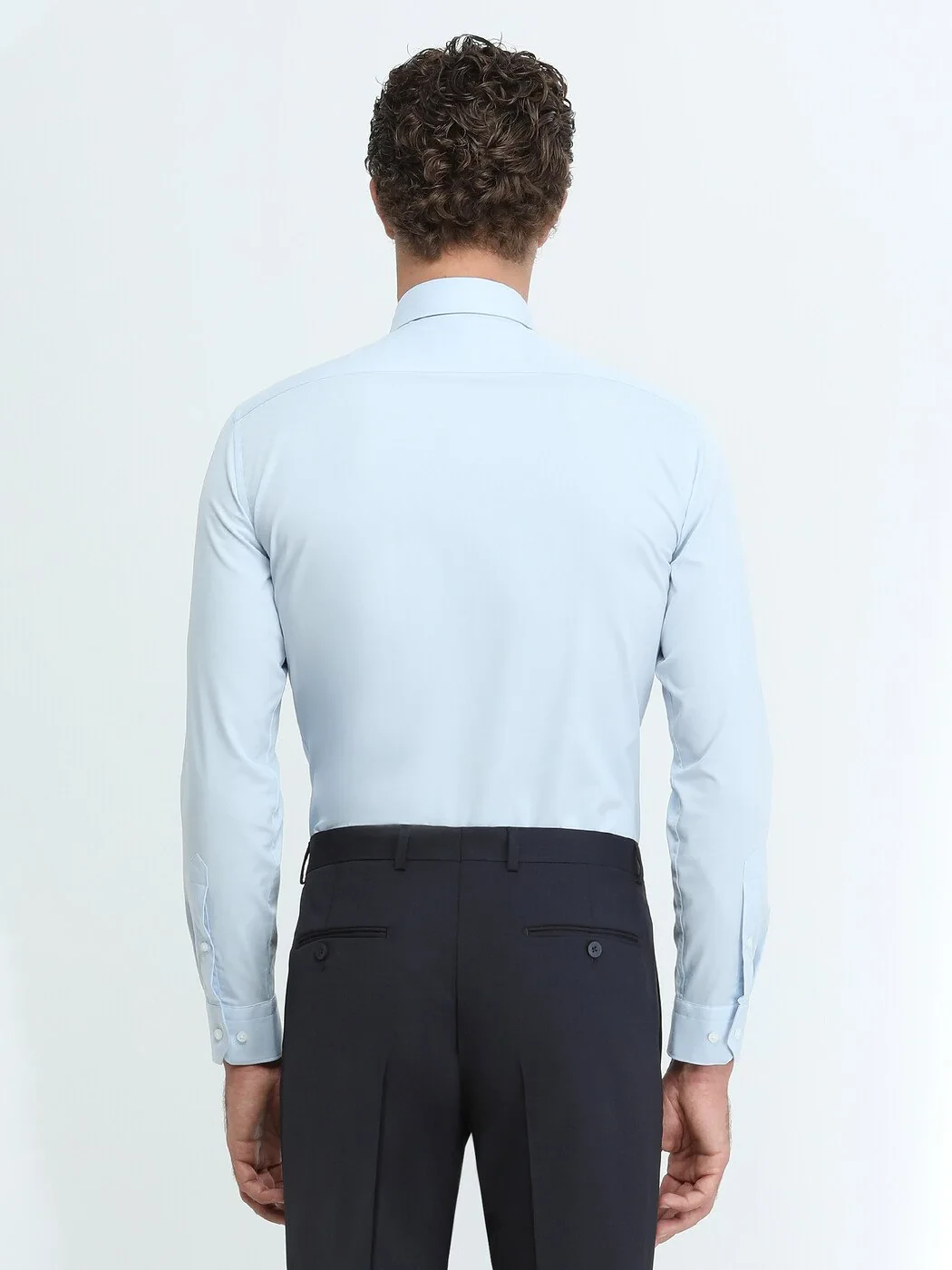 Blue Plain Slim Fit Weaving Classical Cotton Blended Shirt - 5