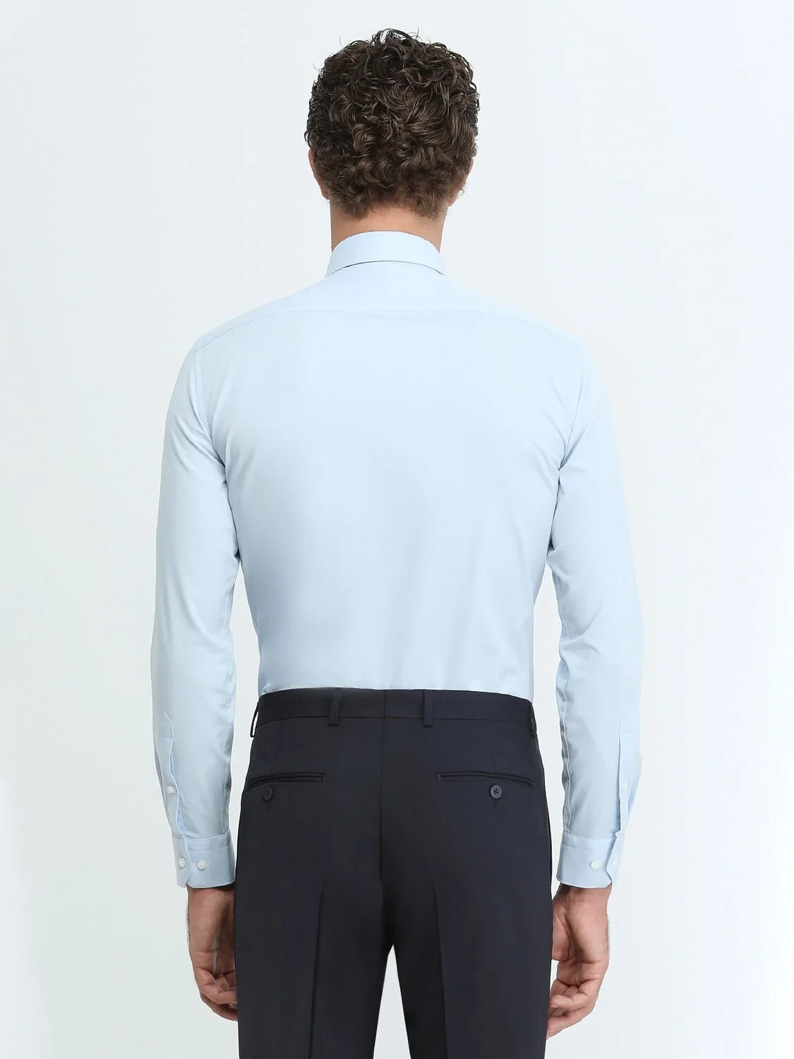 Blue Plain Slim Fit Weaving Classical Cotton Blended Shirt - 5