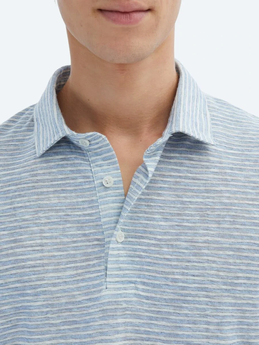 Blue Printed Polo Neck Cotton Blended T-Shirt - 5