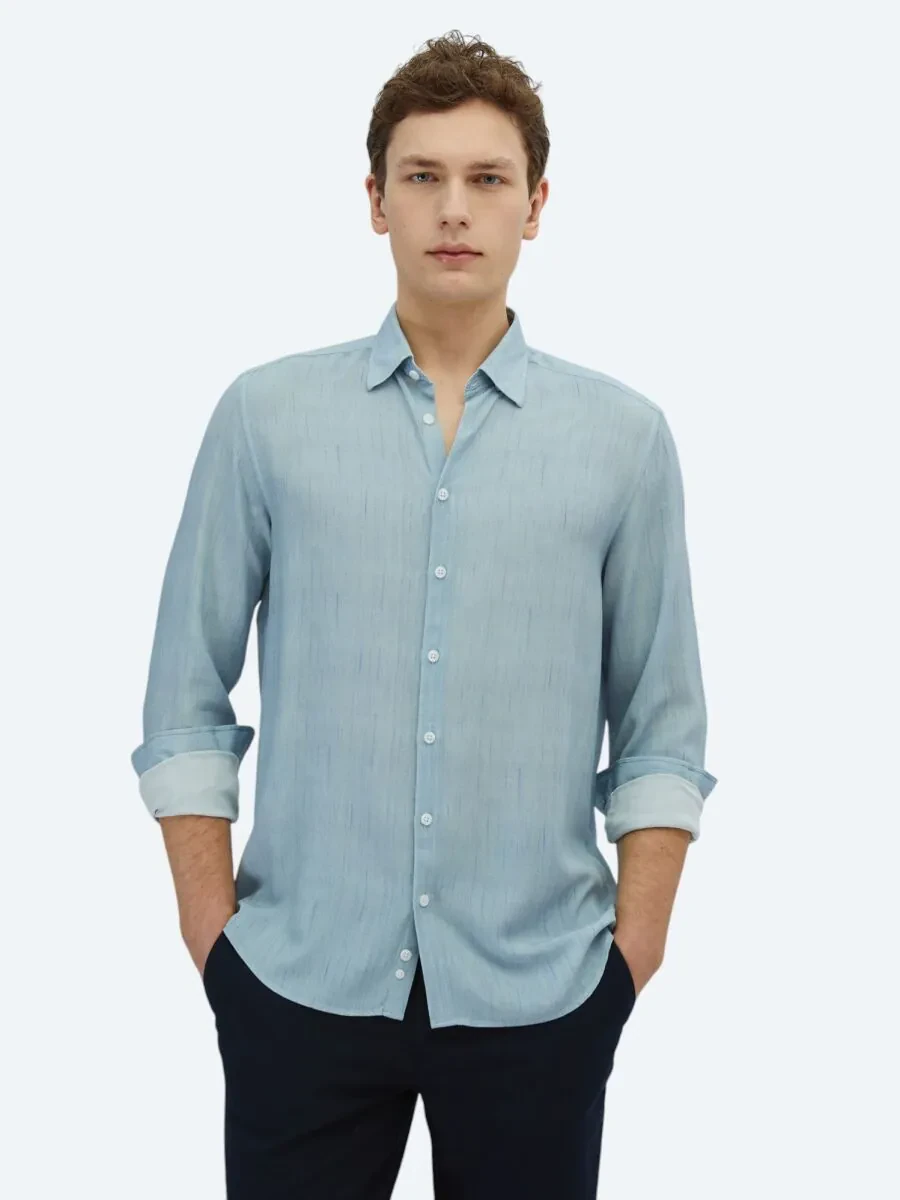 Blue Printed Regular Fit Weaving Casual Shirt - 1