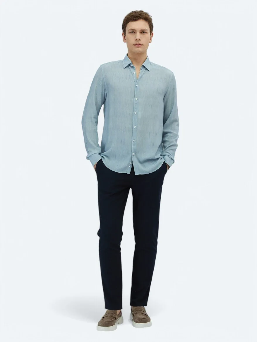 Blue Printed Regular Fit Weaving Casual Shirt - 2