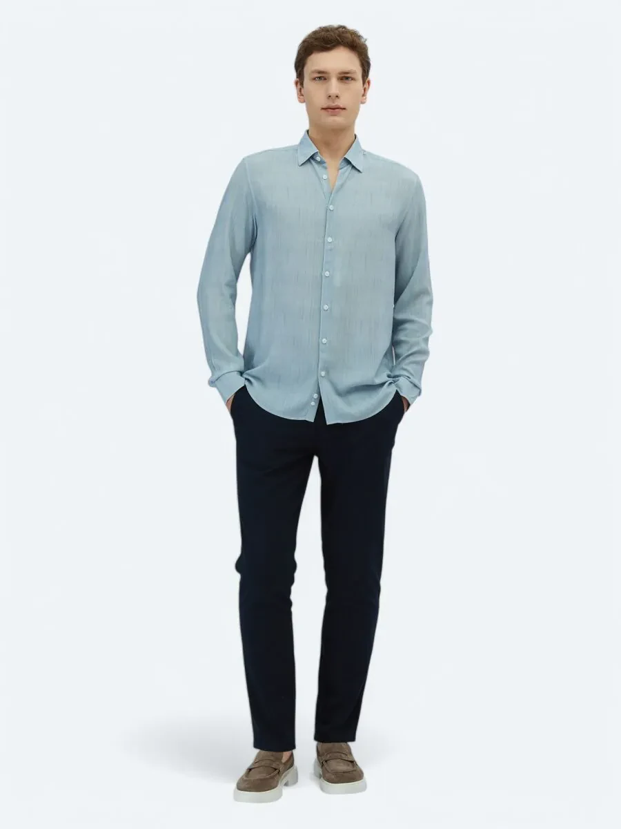 Blue Printed Regular Fit Weaving Casual Shirt - 2