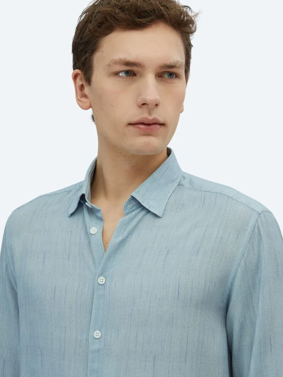 Blue Printed Regular Fit Weaving Casual Shirt - 3