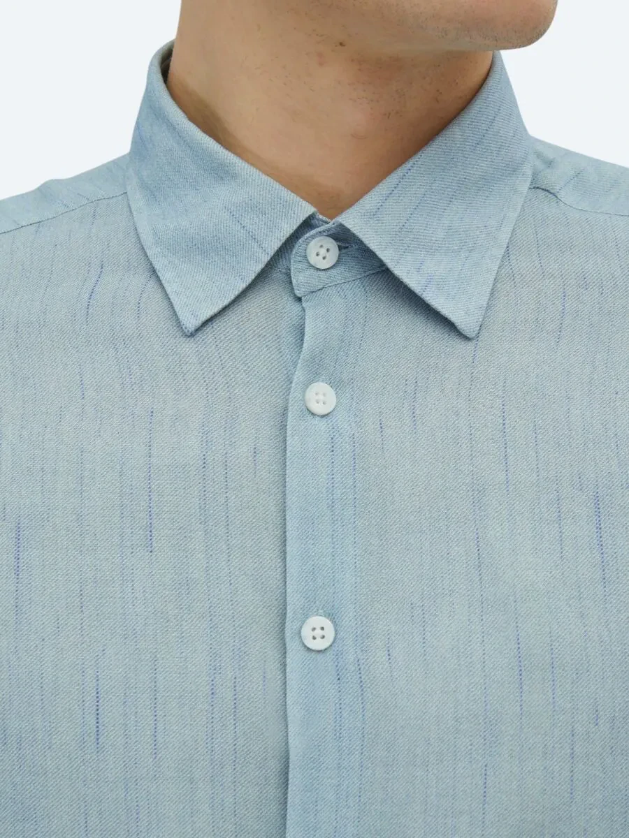 Blue Printed Regular Fit Weaving Casual Shirt - 4