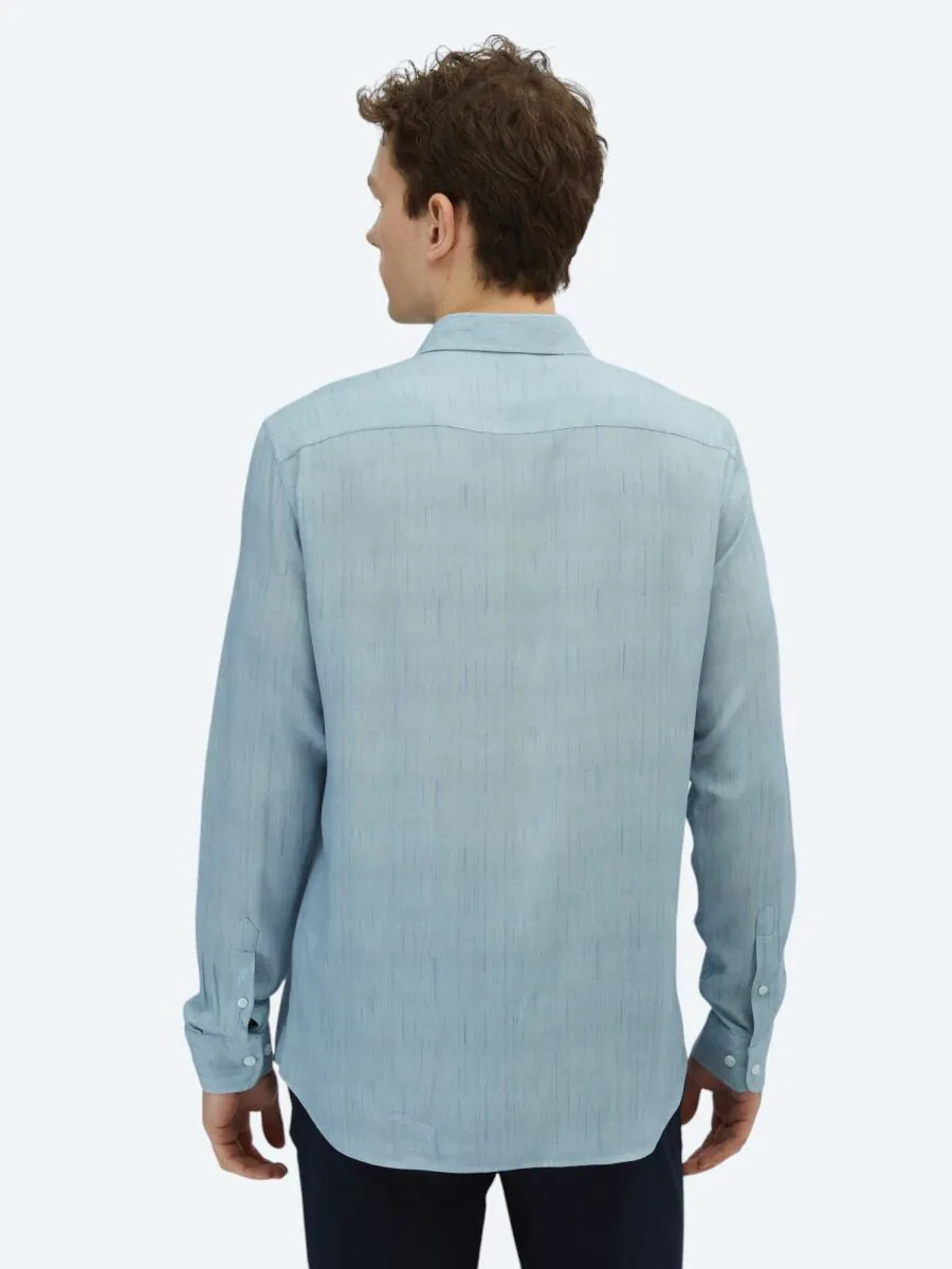 Blue Printed Regular Fit Weaving Casual Shirt - 5