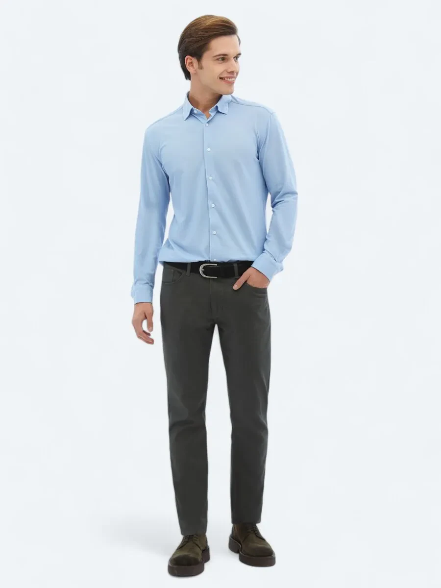 Blue Regular Fit Knitting Casual Cotton Blended Shirt - 2