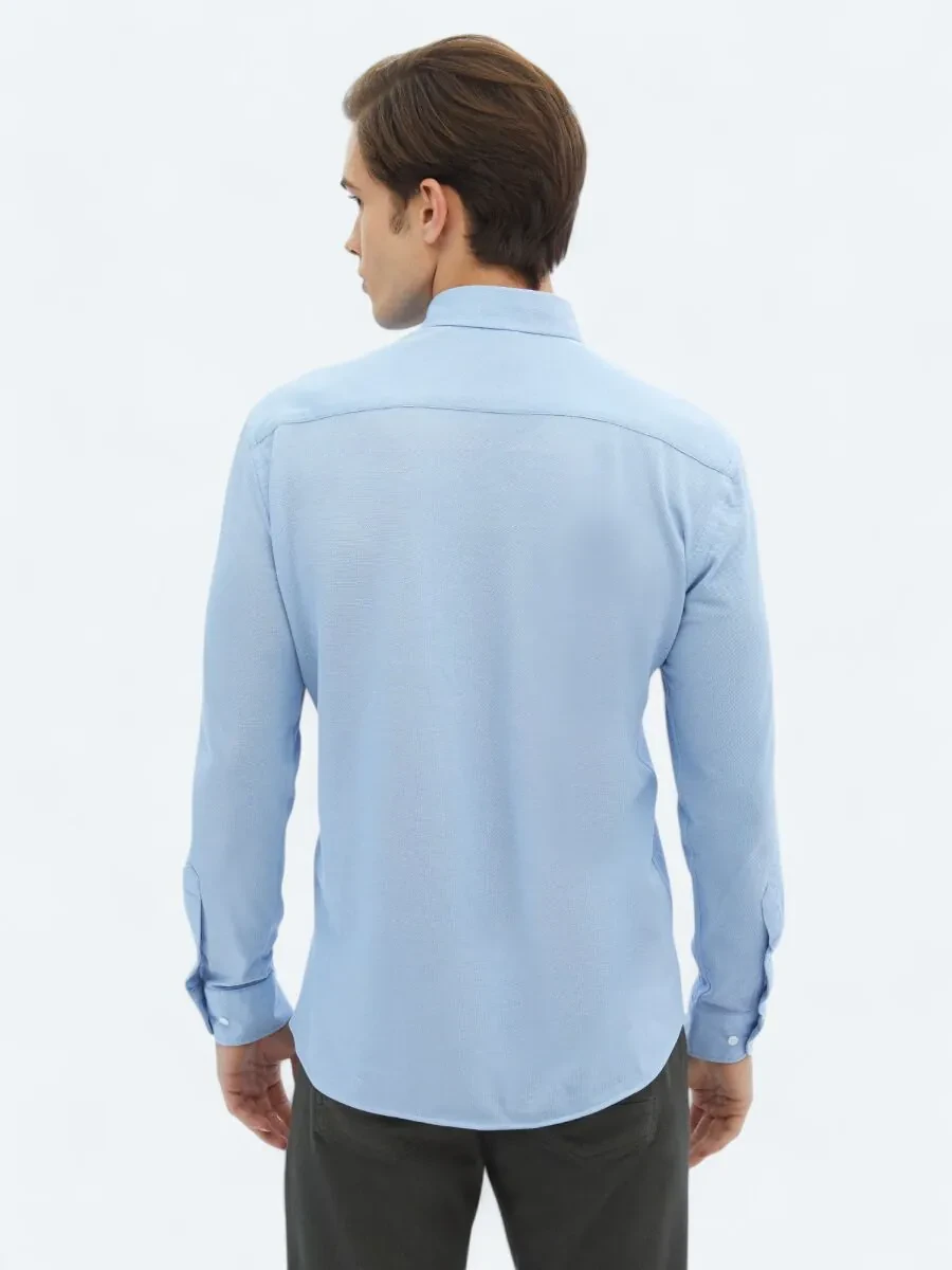 Blue Regular Fit Knitting Casual Cotton Blended Shirt - 5