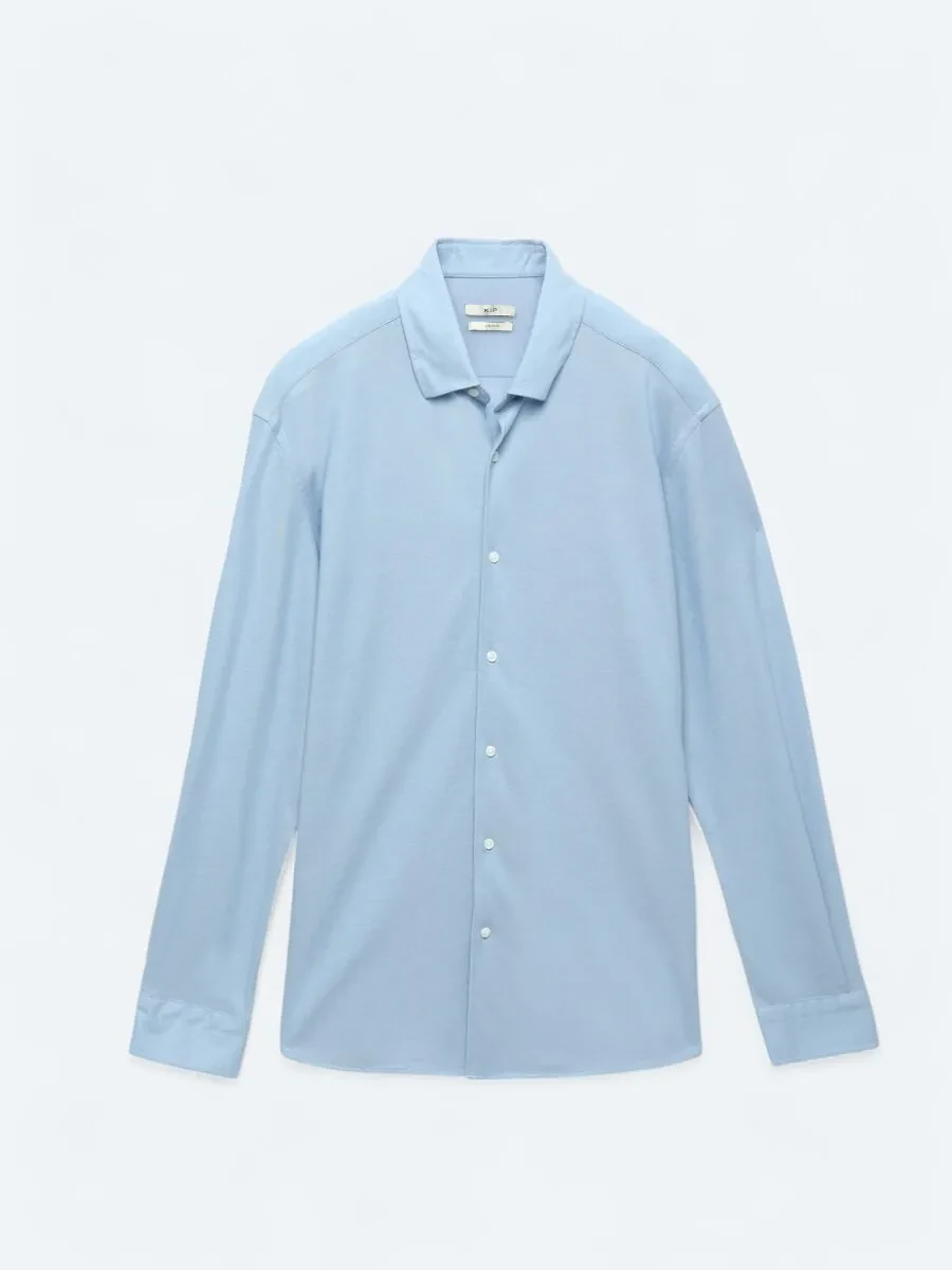 Blue Regular Fit Knitting Casual Cotton Blended Shirt - 6