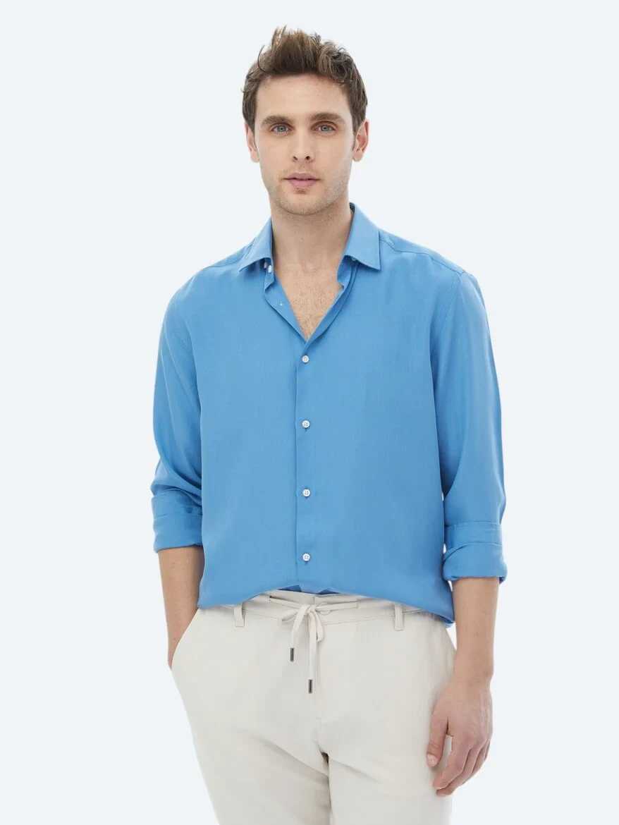 Blue Regular Fit Weaving Casual Shirt - 1