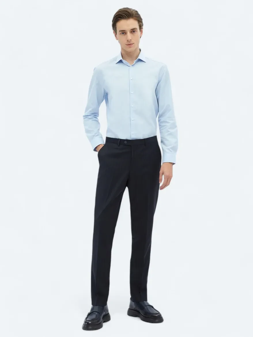 Blue Regular Fit Weaving Classical 100% Cotton Shirt - 2
