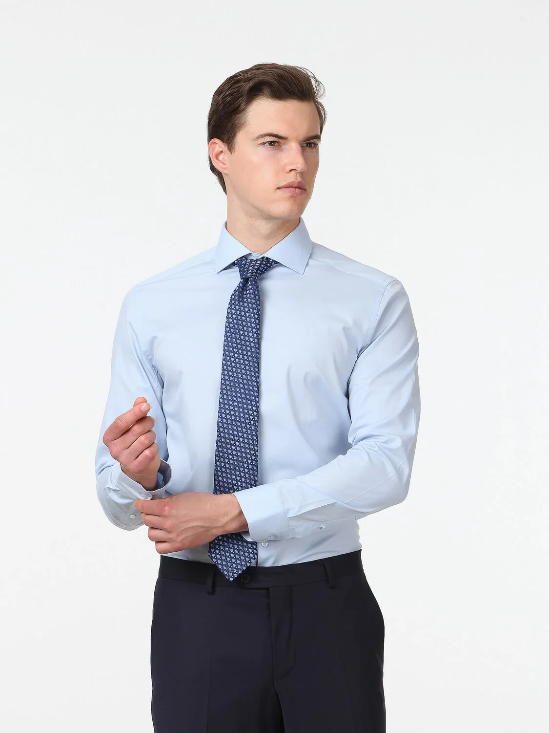 Blue Regular Fit Weaving Classical Cotton Blended Shirt - 1