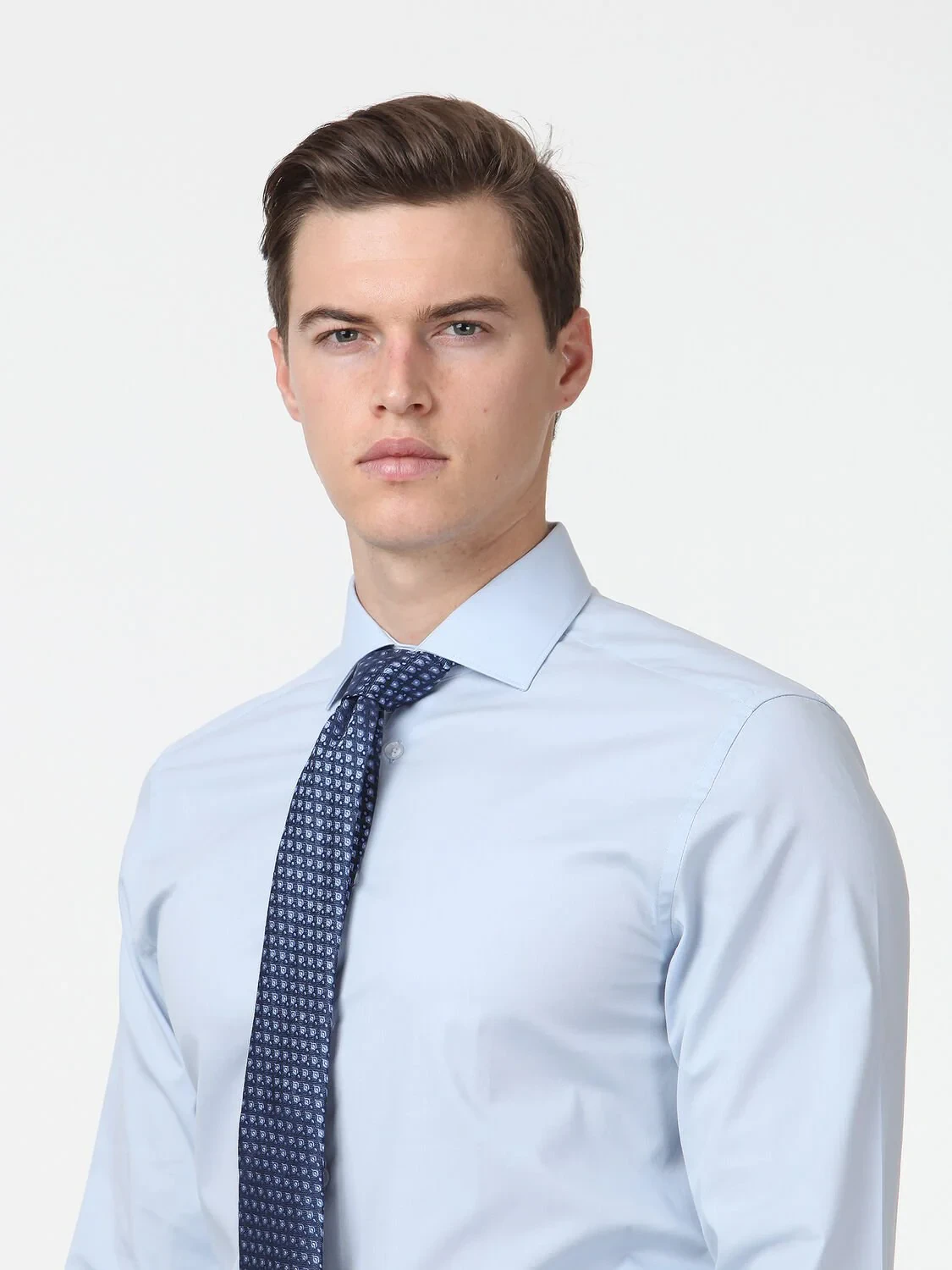 Blue Regular Fit Weaving Classical Cotton Blended Shirt - 3