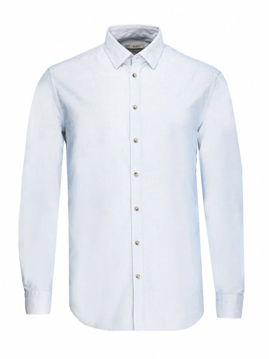 Blue Ribbed Regular Fit Weaving Casual 100% Cotton Shirt - 5