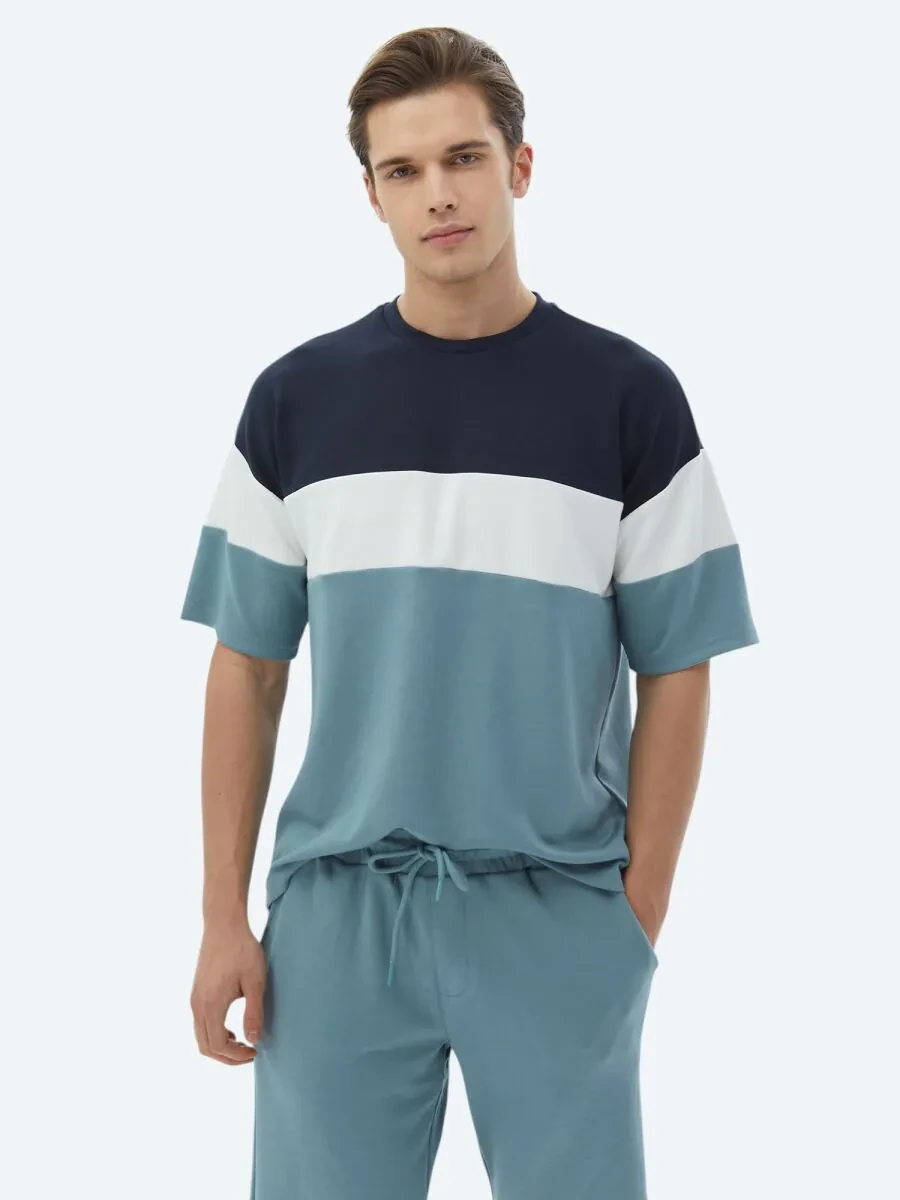 Blue Striped Crew Neck T-Shirt - 1