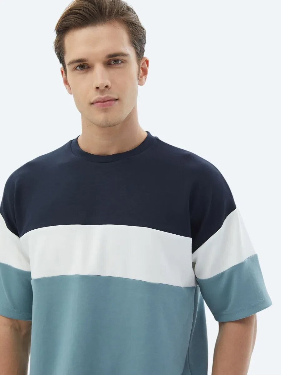 Blue Striped Crew Neck T-Shirt - 4